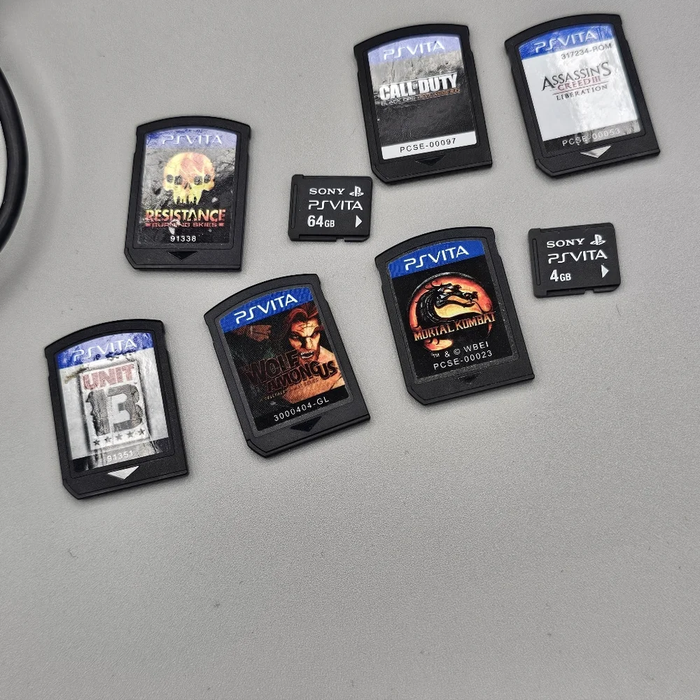 Sony Ps Vita PCH-1000 Black Crystal Model Charger Case Six Games SD 64g 4g Works